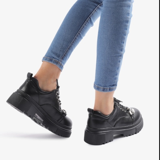 SNEAKERS dama din Piele Ecologica Lacuita cu Accesoriu Argintiu LF0718 - Img 3