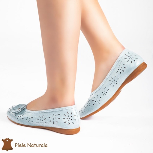 Balerini DAMA perforați CU FLOARE DECORATIVA LATERALA din piele naturala LF0181 CULOARE: ALBASTRU - Img 2