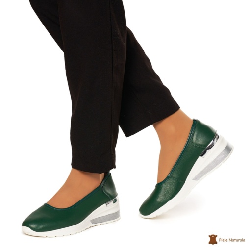 Balerini Dama Piele Naturala slip-on LF0082 VERDE INCHIS - Img 2
