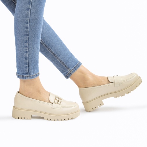 Mocasini DAMA din PIELE ECOLOGICA cu detaliu Auriu LF0963 CULOARE: Bej - Img 2