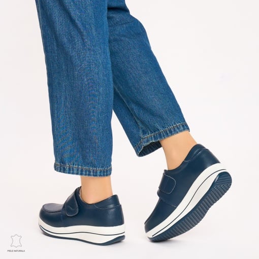 Mocasini dama din piele naturala cu talpa groasa LF0004 NAVY - Img 4