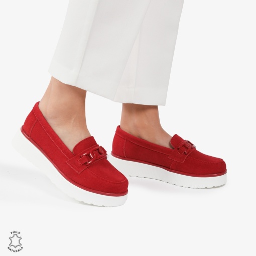 Mocasini dama din piele naturala Intoarsa LF0786 ROSU - Img 2