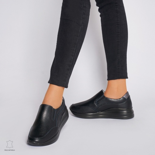 Pantofi Casual dama din Piele naturala CU INCHIDERE SLIP-ON LF1235 NEGRU - Img 2