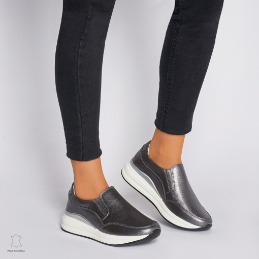 Pantofi Casual dama din Piele naturala CU INCHIDERE SLIP-ON LF1235 PEWTER - Img 2