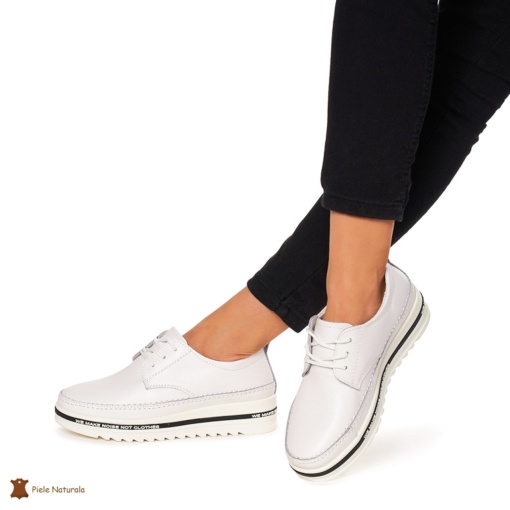 Pantofi Casual dama din Piele naturala cu talpa groasa LF0053 ALB - Img 2