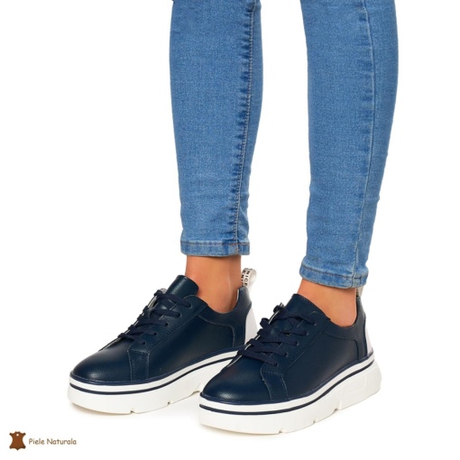 Pantofi Casual dama din Piele naturala cu talpa groasa LF0054 BLEUMARIN - Img 2