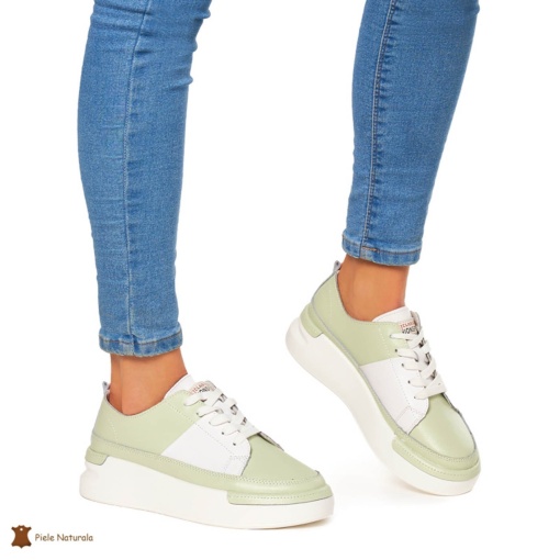 Pantofi Casual dama din Piele naturala cu talpa groasa LF0056 VERDE - Img 3