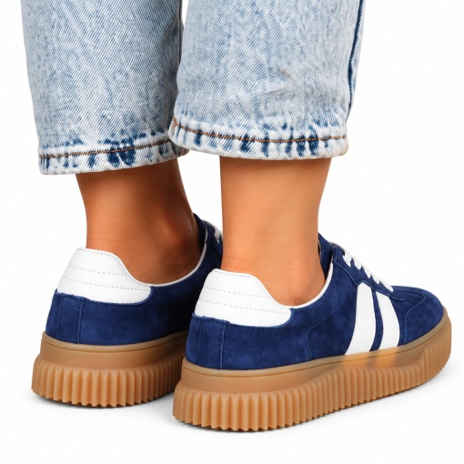 Pantofi Casual DAMA din Piele Naturala intoarsa, Model Retro LF1531ROYALBLUE - Img 3