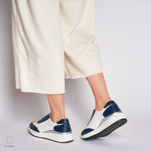 Pantofi Casual dama din Piele naturala LF1233 CU INCHIDERE ELASTIC BLEUMARIN CU ALB - Img 4