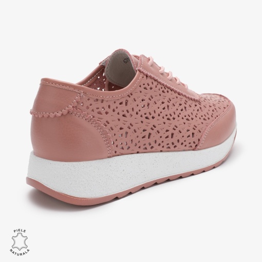 Pantofi casual dama din Piele Naturala Perforati cu model LF0714 ROZ - Img 3