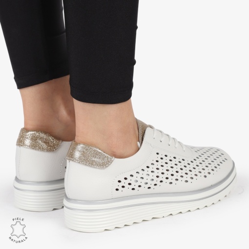 Pantofi Casual dama din piele naturala Perforati LF0782 ALB - Img 3