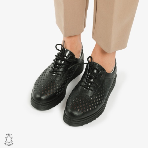 Pantofi Casual dama din piele naturala Perforati LF0782 NEGRU - Img 2