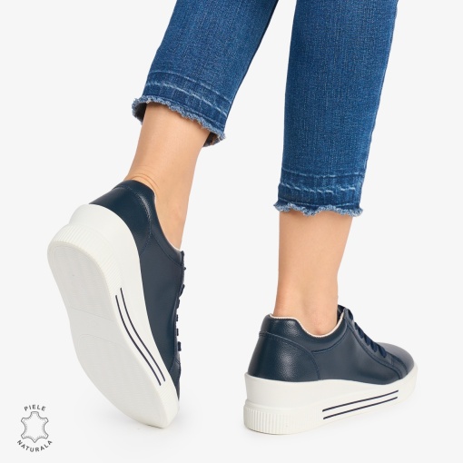 Pantofi casual dama piele naturala cu talpa inalta LF0871 BLEUMARIN - Img 3