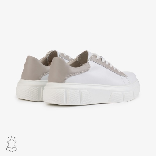Pantofi Casual Dama Piele Naturala LF1000 Alb cu Gri - Img 4