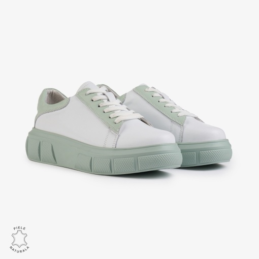Pantofi Casual Dama Piele Naturala LF1000 Alb cu Verde - Img 3