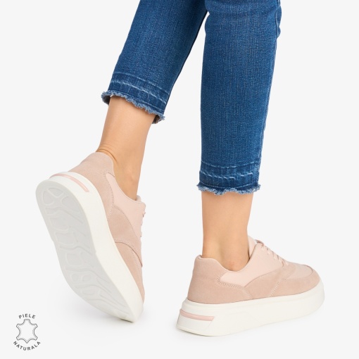 Pantofi casual dama piele naturala si piele naturala intoarsa LF0872 ROZ - Img 3