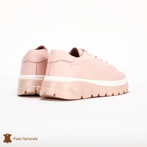 Pantofi Casual de dama din Piele naturala cu talpa groasa LF0491 ROZ - Img 3