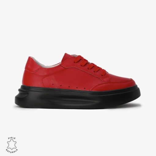 Pantofi Casual de dama din Piele naturala cu talpa groasa LF0521 ROSU - Img 2