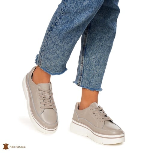 Pantofi Casual de dama din Piele naturala cu talpa groasa LF1319 GRI - Img 2