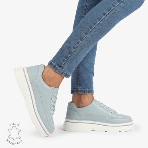 Pantofi Casual de dama din Piele naturala cu talpa groasa LF1319 ALBASTRU - Img 3
