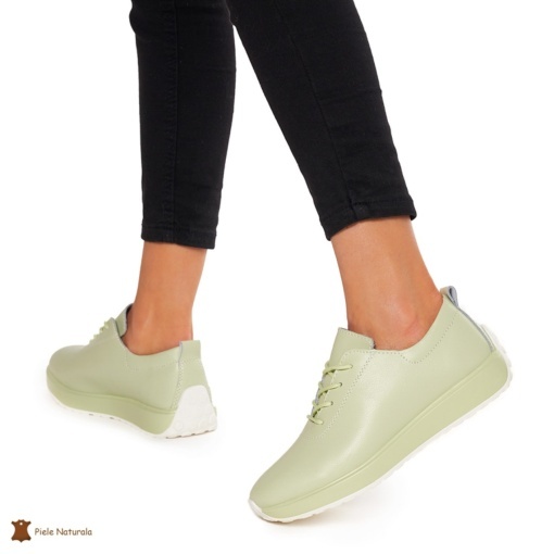Pantofi casual de dama din piele naturala cu talpa plata LF0024 VERDE - Img 3