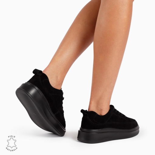 Pantofi Casual de dama din Piele Naturala INTOARSA CU TALPA INALTA LF1210 NEGRU - Img 3