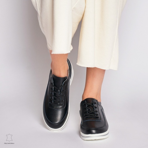 Pantofi casual de dama din piele naturala LF0002 NEGRU - Img 3