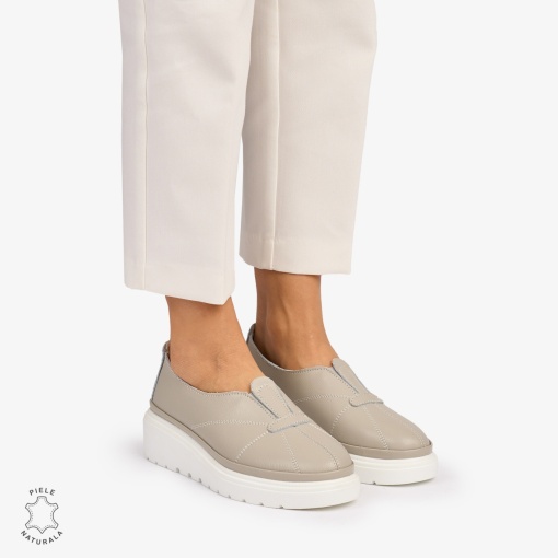 Pantofi Casual de dama din Piele Naturala LF0918 GRI - Img 2