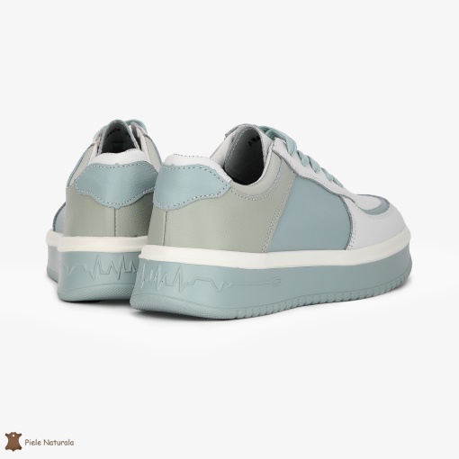 Pantofi Casual de dama din Piele naturala Multicolor cu design special LF0519 ALB CU ALBASTRU - Img 4