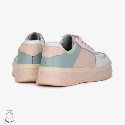 Pantofi Casual de dama din Piele naturala Multicolor cu design special LF0519 ALB CU ROZ - Img 3