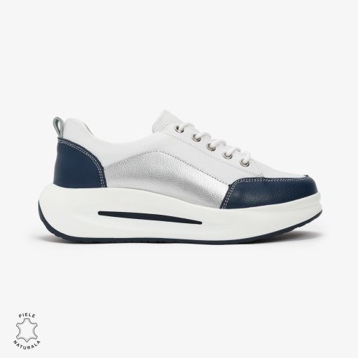 Pantofi Casual de dama din Piele Naturala Multicolor LF0571 BLEUMARIN CU ALB - Img 2
