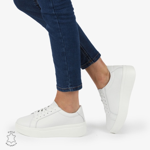 Pantofi CASUAL PIELE NATURALA cu detaliu lateral LF1273 Alb - Img 2