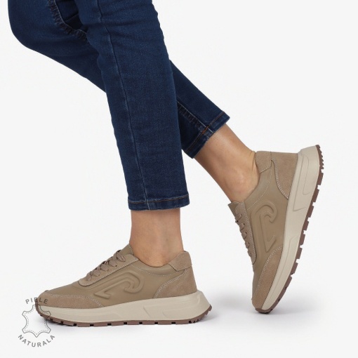 Pantofi casual piele naturala CU MODEL LATERAL LF1304 KHAKI - Img 3