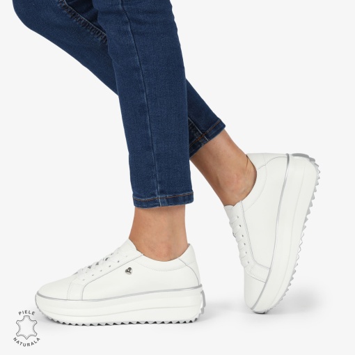 Pantofi CASUAL PIELE NATURALA cu talpa inalta LF1275 Alb - Img 2