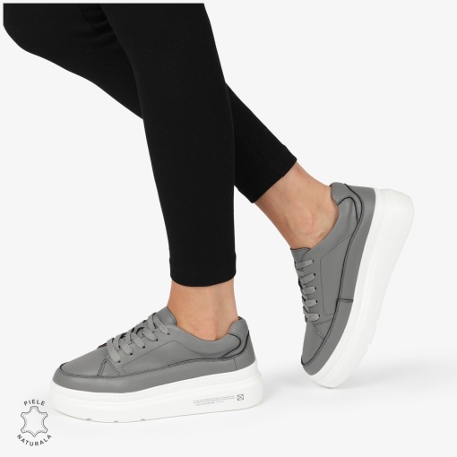 Pantofi CASUAL PIELE NATURALA LF1271 Gri inchis - Img 2