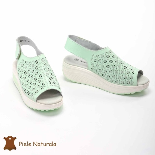 Pantofi Perforati dama din Piele Naturala cu talpa inalta LF0187 VERDE - Img 3