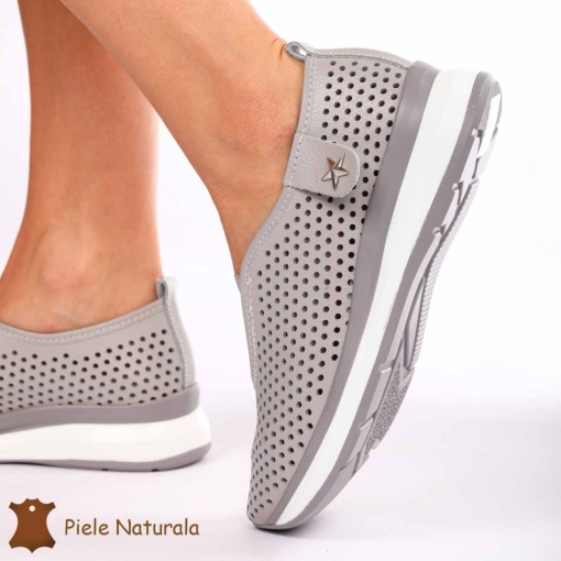 Pantofi Perforati Dama Piele naturală LF0098 GRI - Img 3