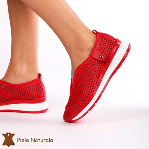 Pantofi Perforati Dama Piele naturală LF0098 ROSU - Img 2