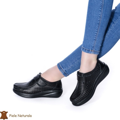 Pantofi Perforati Dama Piele naturală LF0106 NEGRU - Img 2