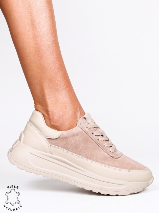 Pantofi sport damă din piele naturală cu finisaje premium LF1814 Bej - Img 2