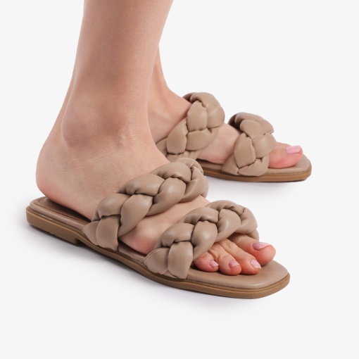 Papuci dama din Piele Ecologica bej LF0162 - Img 2