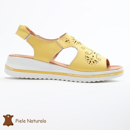 Sandale dama din Piele Naturala cu talpa Inalta LF0195 GALBEN - Img 4