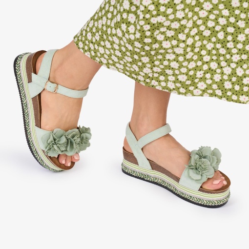 SANDALE Dama DIN TEXTIL CU MODEL DIN FLORI SI STRASURI LF1019 Culoare: VERDE - Img 3