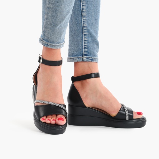 SANDALE DIN PIELE ECOLOGICA CU PLATFORMA LF07828 NEGRU - Img 3