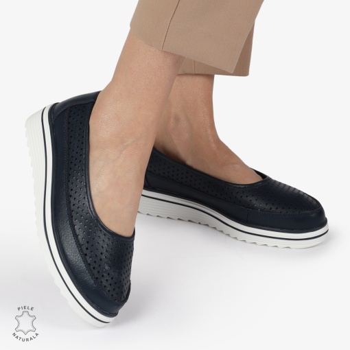 Balerini dama din Piele Naturala cu talpa groasa LF0172 BLEUMARIN - Img 3