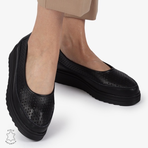 Balerini dama din Piele Naturala cu talpa groasa LF0172 NEGRU - Img 3