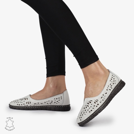 BALERINI dama din Piele naturala PERFORATA SLIP-ON LF1363 ALB - Img 3