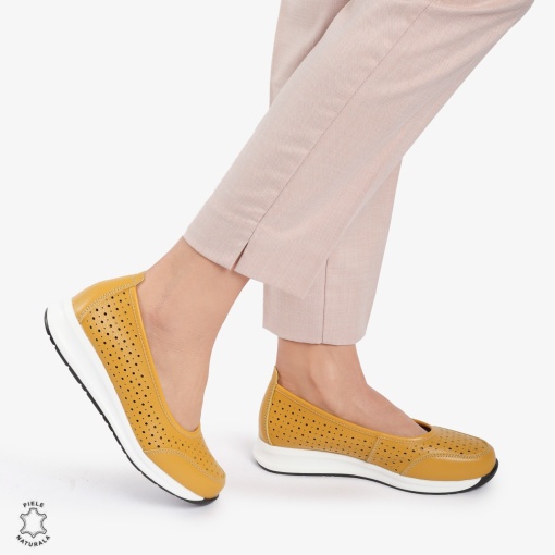 Balerini dama din Piele Naturala Slip-On LF0721 GALBEN - Img 2