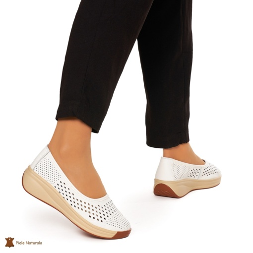 Balerini Dama Piele Naturala Slip-on LF0076 ALB - Img 2