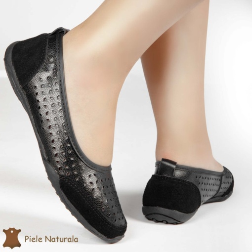 Balerini Negri din Piele Naturala cu talpa flexibila LF0168 - Img 3